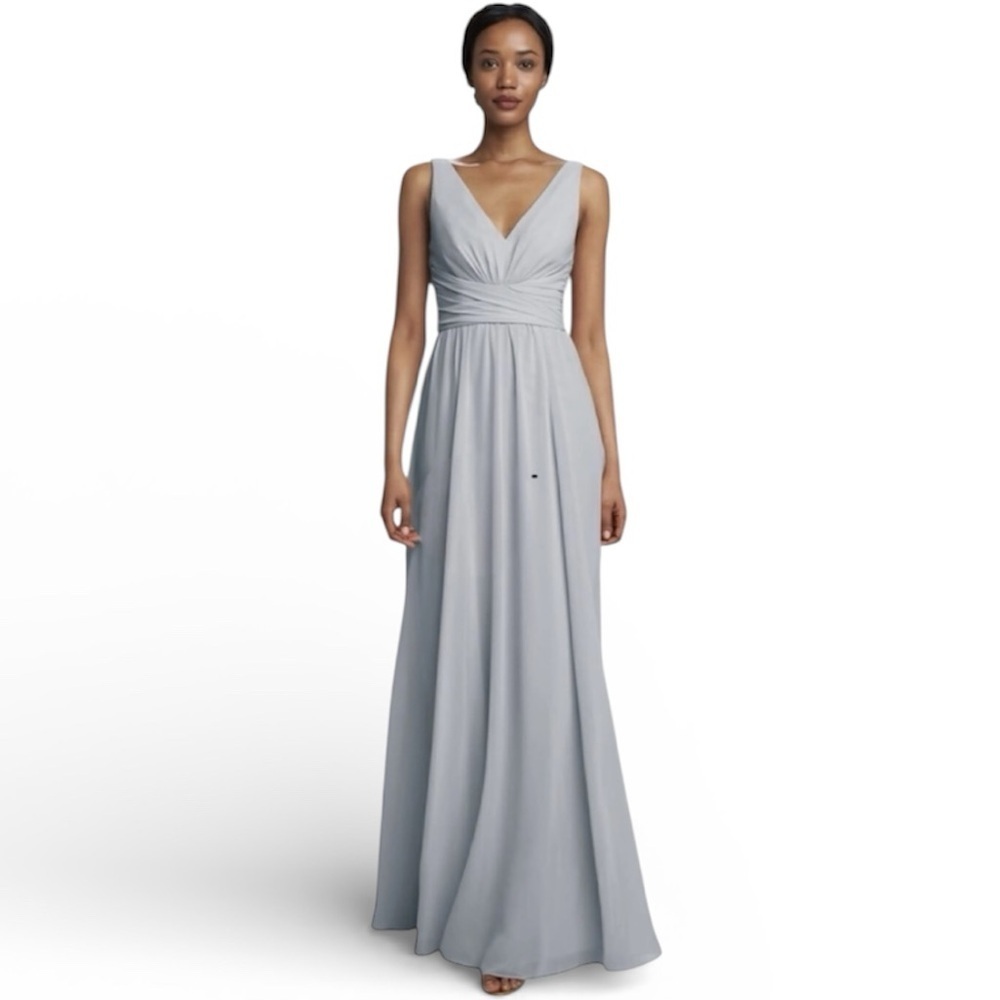 NEW Amsale Chiffon Bridesmaid Maxi Dress Ice Size 4 Wedding Formal Gala